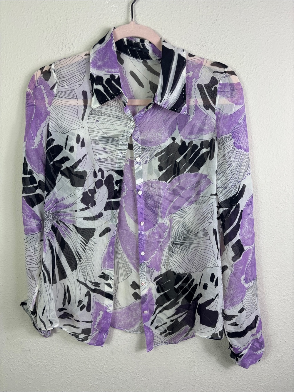 Elie Tahari 100% Silk Purple Long Sleeve Button Down Shirt size